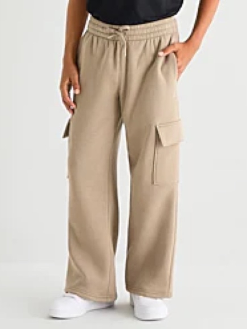 Athleta Wide-Leg Cargo Sweatpants in Khaki Beige